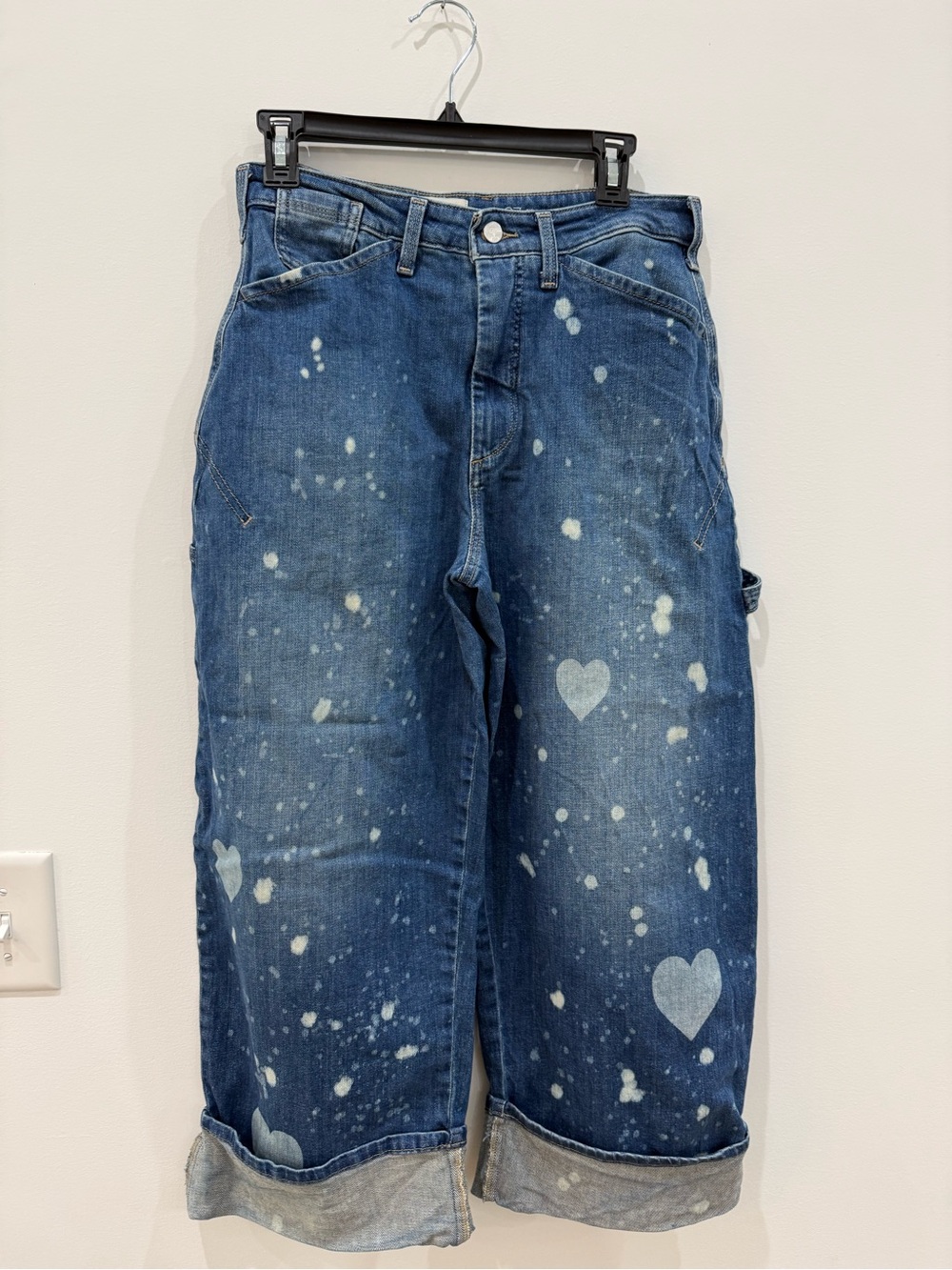 Pilcro Blue Denim Wide-Leg Jeans with White Paint-Splatter and Heart Details - Picture 2 of 4